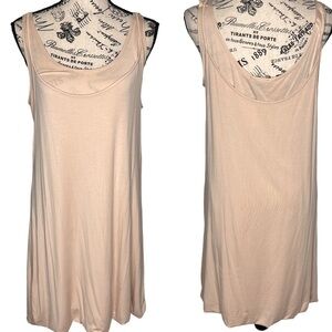 White + Warren Cream Double Layer Tank Dress Night Gown Bubble Hem Size L NWT